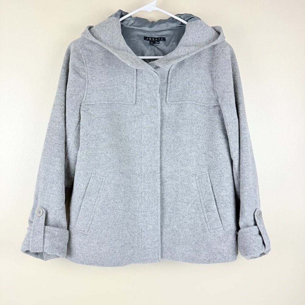 Theory Soft Wool & Angora Blend Hooded Jacket – Women’s Large